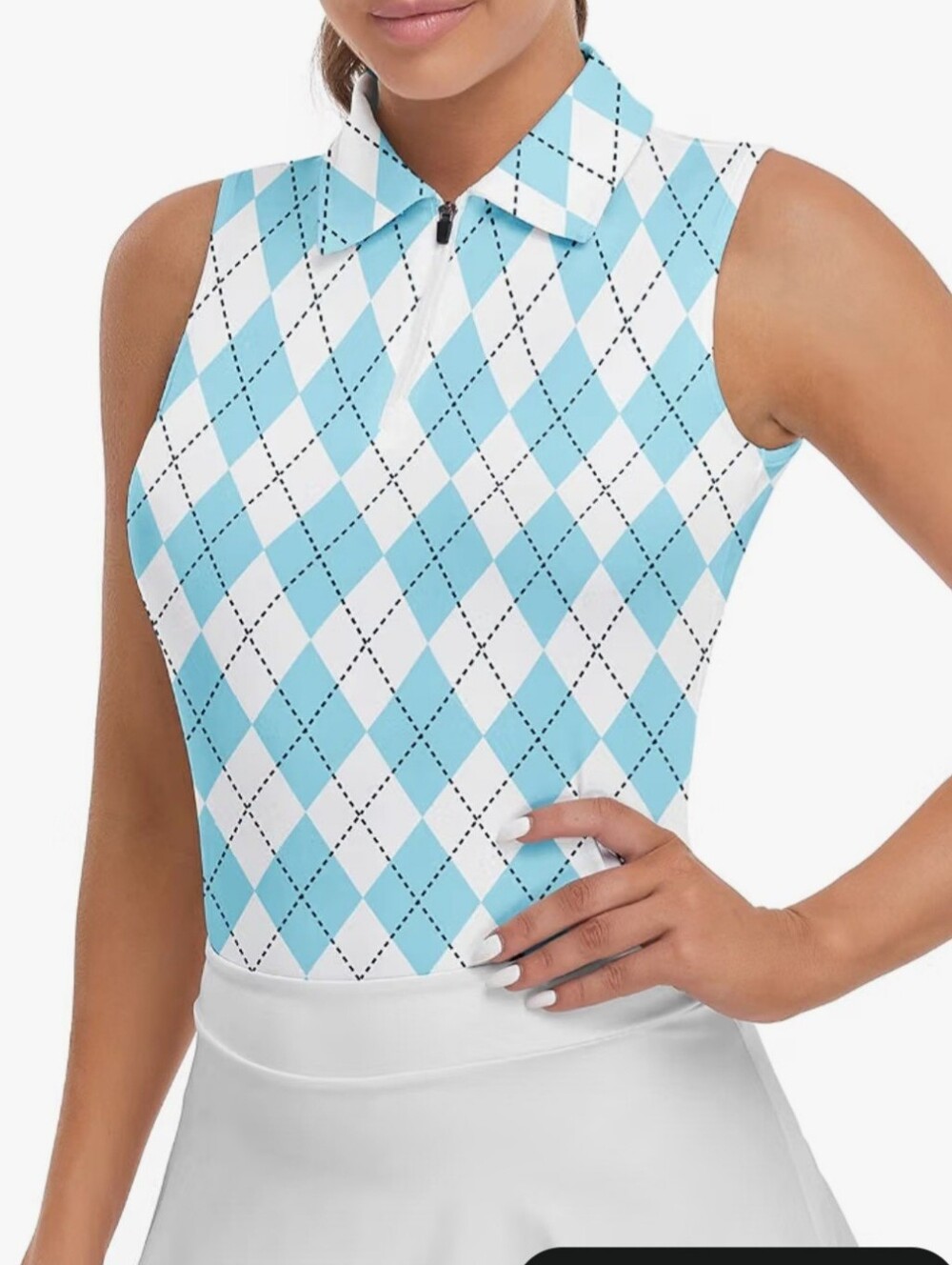 Sale! Women's Golf Shirt. Blue and White Argyle Sleeveless. Size Medium